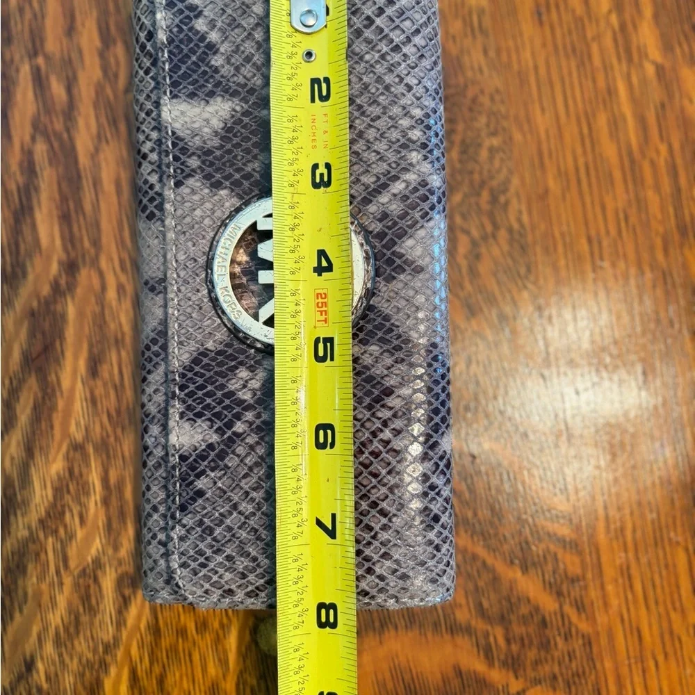 Michael Kors Gray Snake-Embossed Wallet with Gold MK Emble